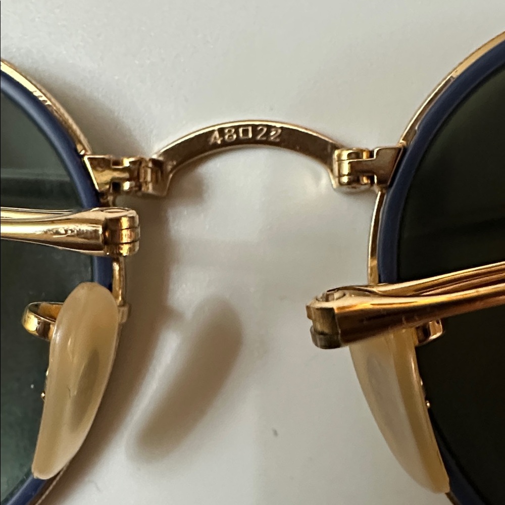 Ray-Ban Gold Frame Sunglasses with Blue Lenses - Picture 7 of 8